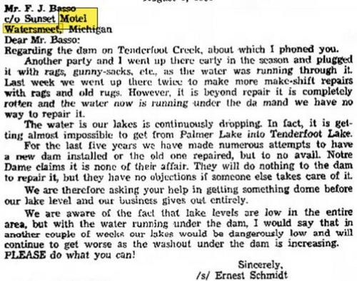 Sunset Motel - Sep 1966 Letter In Newspaper Regarding Dam